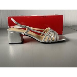 Journee Shoes Womens Size 8 W Silver SHAYANA-WD Strappy Block Heel Sandals